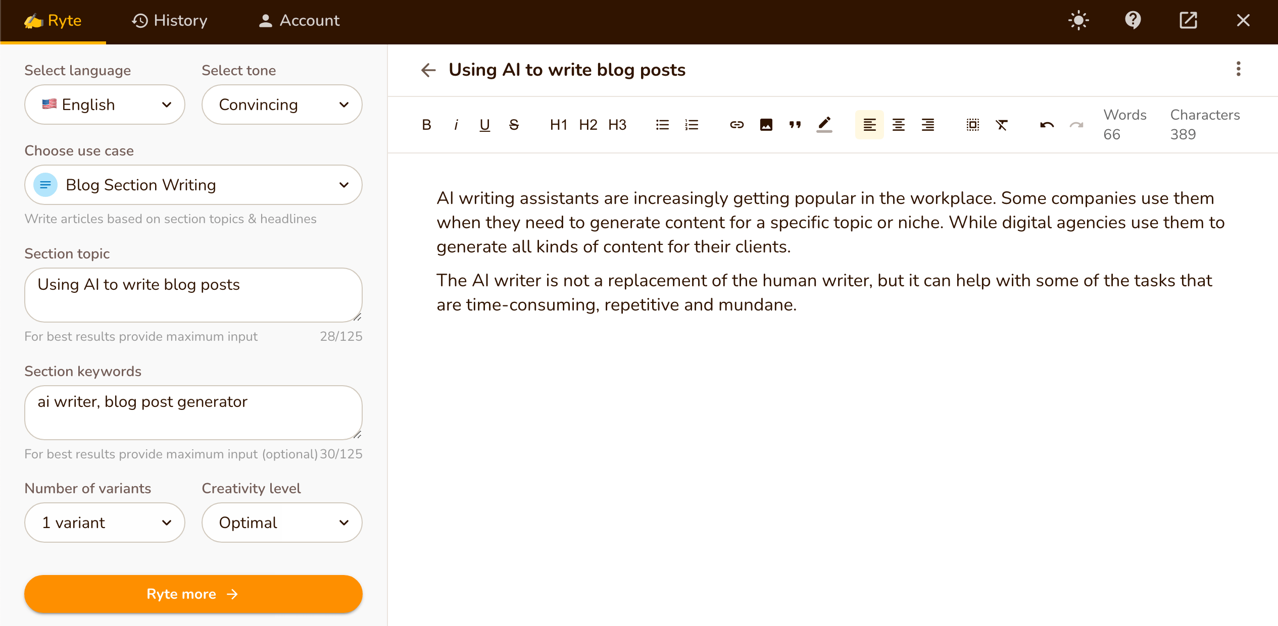 Rtyr Is the Best AI writing assistants for creating blog post example